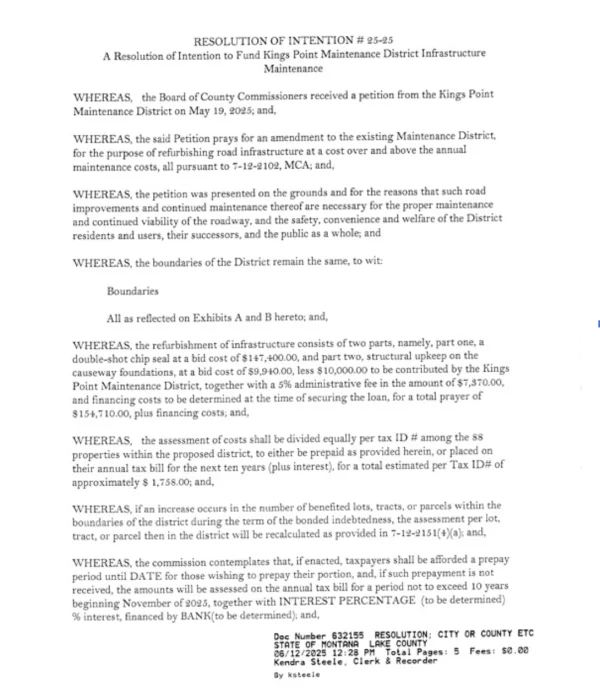 Kings Point Maintenance District Neighborhood Petition to Oppose Resolution of Intent No. 25-25