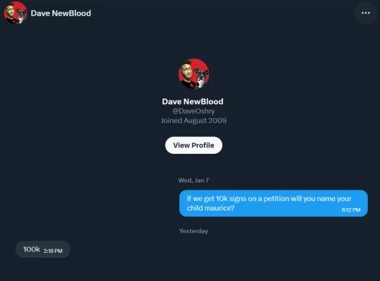 naming dave's child maurice (100k signs)